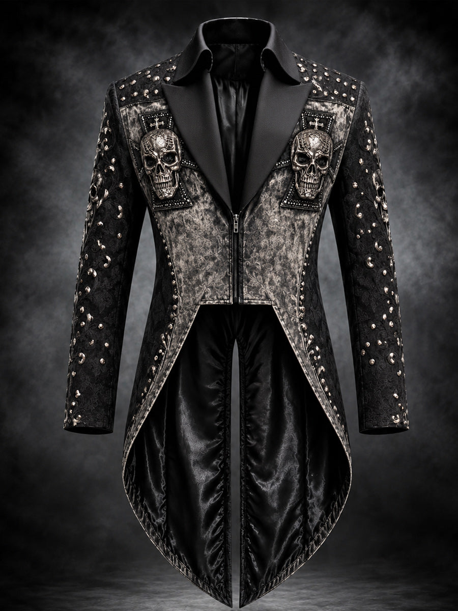 Men's Gothic Punk Art Print Swallow-Tailed Coat